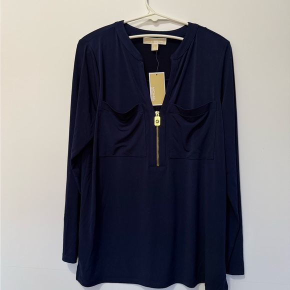 Michael Kors Tops - Michael Kors Deep Blue Zipper Blouse